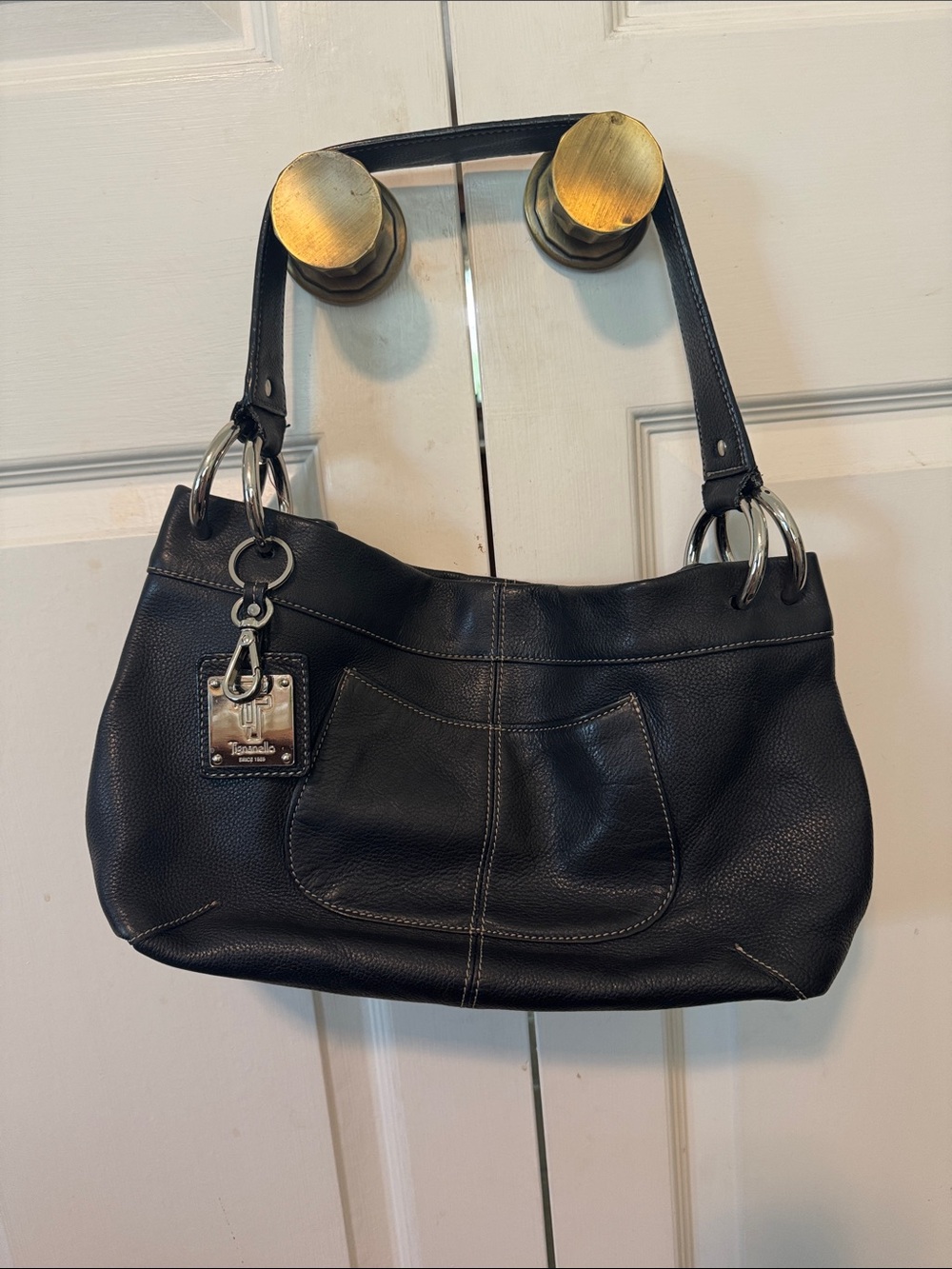 Tignanello Pebbled Leather Shoulder Bag with Silver Hardware